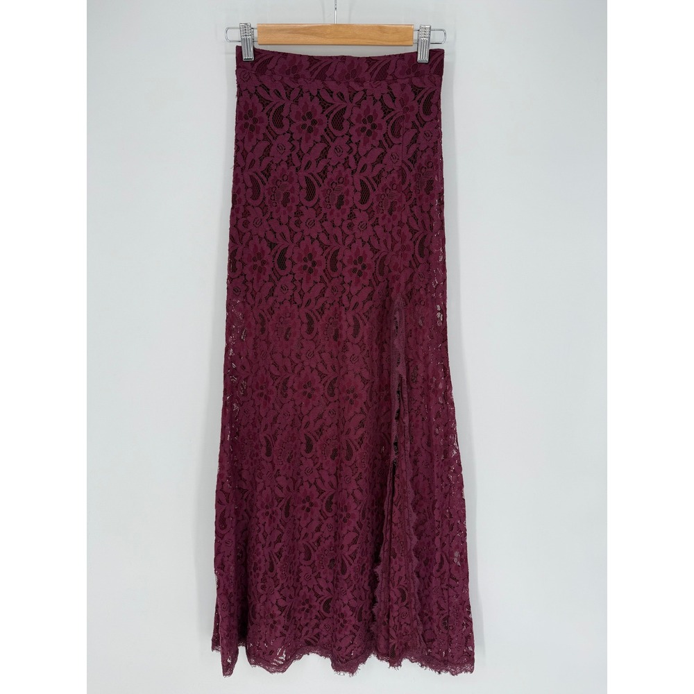 JEN'S PIRATE BOOTY X FREE PEOPLE LACE OVERLAY MAXI SKIRT BURGUNDY MERLOT RED XS